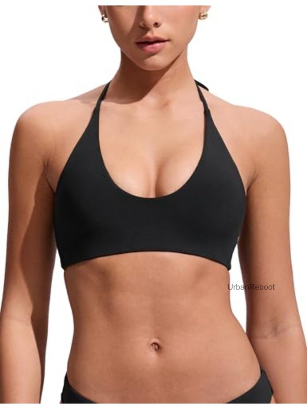 CRZ YOGA Self Tie Halter Bikini Top Removable Pads Backless Swim